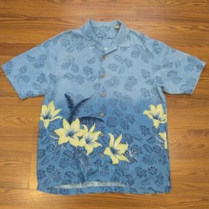 Tommy Bahama Hawaiian Aloha Shirt M Blue Silk